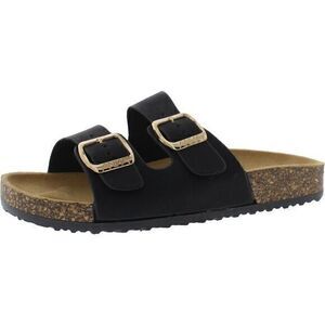 Anna Womens Glory Black Faux Leather Slip-On Footbed Slide Sandals Shoes NWT